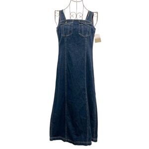 VINTAGE 90s Liz Claiborne Dead Stock Denim Midi Dress Button Back Sleeveless 0 P